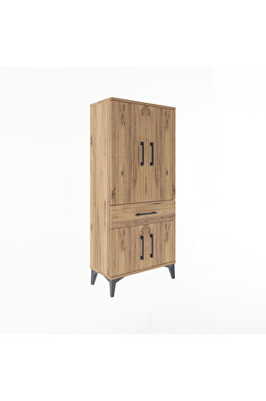 Arges Dolap 2 Raflı Tek Çekmeceli 4 Kapaklı 60x30x134 Çam-Çam