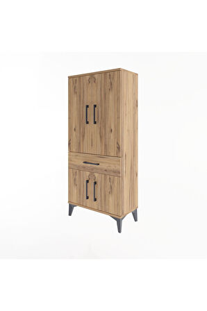 Arges Dolap 2 Raflı Tek Çekmeceli 4 Kapaklı 60x30x134 Çam-Çam