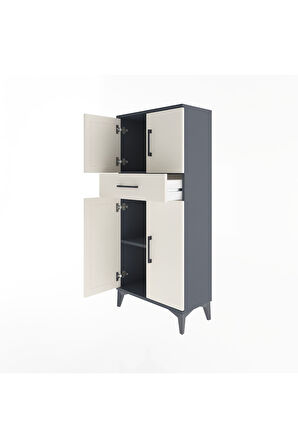 Arges Dolap 2 Raflı Tek Çekmeceli 4 Kapaklı 60x30x134 Antrasit-Aytaşı