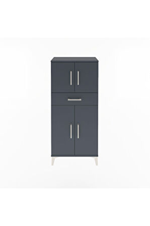 Arges Dolap 2 Raflı Tek Çekmeceli 4 Kapaklı 60x30x134 Antrasit-Antrasit