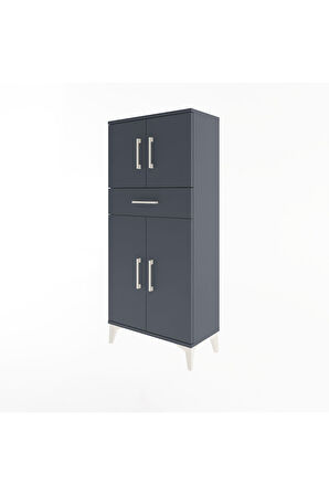 Arges Dolap 2 Raflı Tek Çekmeceli 4 Kapaklı 60x30x134 Antrasit-Antrasit