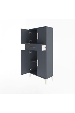 Arges Dolap 2 Raflı Tek Çekmeceli 4 Kapaklı 60x30x134 Antrasit-Antrasit