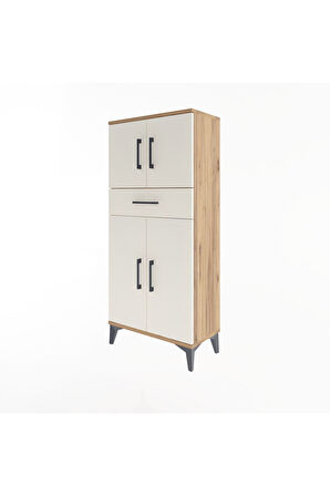 Arges Dolap 2 Raflı Tek Çekmeceli 4 Kapaklı 60x30x134 Çam-Aytaşı