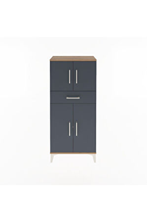 Arges Dolap 2 Raflı Tek Çekmeceli 4 Kapaklı 60x30x134 Çam-Antrasit