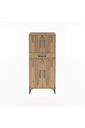 Arges Dolap 2 Raflı Tek Çekmeceli 4 Kapaklı 60x30x134 Çam-Çam