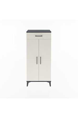 Arges Dolap 2 Raflı Tek Çekmeceli 2 Kapaklı 60x30x134 Antrasit-Aytaşı