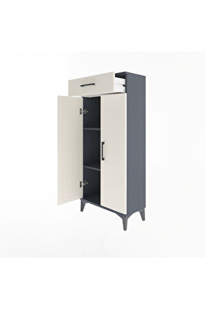 Arges Dolap 2 Raflı Tek Çekmeceli 2 Kapaklı 60x30x134 Antrasit-Aytaşı