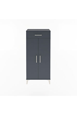Arges Dolap 2 Raflı Tek Çekmeceli 2 Kapaklı 60x30x134 Antrasit-Antrasit