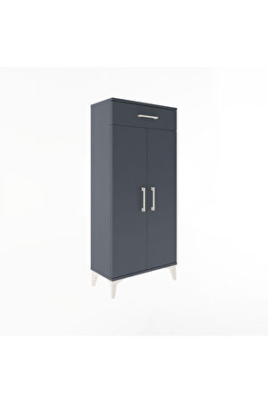 Arges Dolap 2 Raflı Tek Çekmeceli 2 Kapaklı 60x30x134 Antrasit-Antrasit