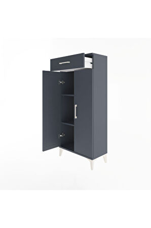 Arges Dolap 2 Raflı Tek Çekmeceli 2 Kapaklı 60x30x134 Antrasit-Antrasit