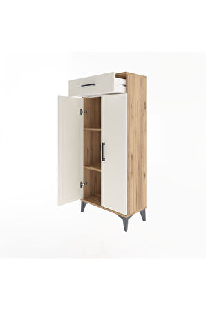 Arges Dolap 2 Raflı Tek Çekmeceli 2 Kapaklı 60x30x134 Çam-Aytaşı