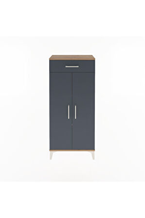 Arges Dolap 2 Raflı Tek Çekmeceli 2 Kapaklı 60x30x134 Çam-Antrasit