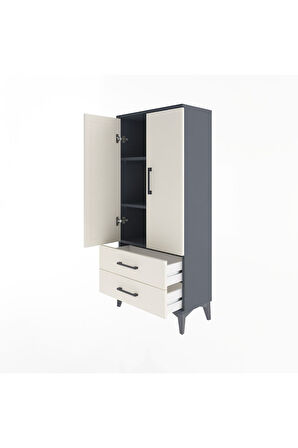 Arges Dolap 3 Raflı 2 Çekmeceli 2 Kapaklı 60x30x134 Antrasit-Aytaşı