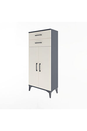 Arges Dolap 2 Raflı 2 Çekmeceli 2 Kapaklı 60x30x134 Antrasit-Aytaşı