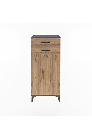 Arges Dolap 2 Raflı 2 Çekmeceli 2 Kapaklı 60x30x134 Antrasit-Çam
