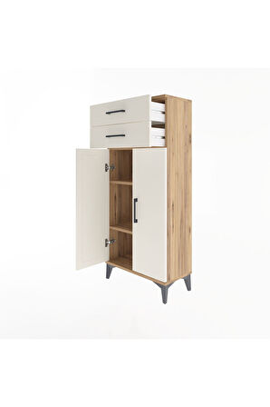 Arges Dolap 2 Raflı 2 Çekmeceli 2 Kapaklı 60x30x134 Çam-Aytaşı