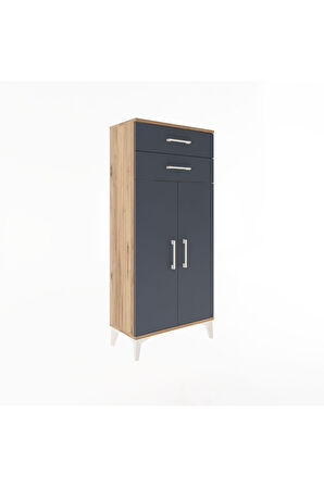 Arges Dolap 2 Raflı 2 Çekmeceli 2 Kapaklı 60x30x134 Çam-Antrasit