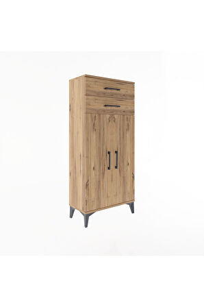 Arges Dolap 2 Raflı 2 Çekmeceli 2 Kapaklı 60x30x134 Çam-Çam
