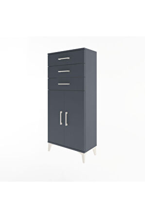 Arges Dolap 2 Raflı 3 Çekmeceli 2 Kapaklı 60x30x134 Antrasit-Antrasit