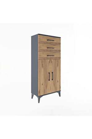 Arges Dolap 2 Raflı 3 Çekmeceli 2 Kapaklı 60x30x134 Antrasit-Çam