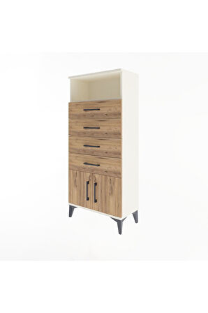 Arges Dolap Tek Raflı 4 Çekmeceli 2 Kapaklı 60x30x134 Aytaşı-Çam