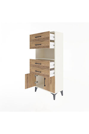 Arges Dolap Tek Raflı 4 Çekmeceli 2 Kapaklı 60x30x134 Aytaşı-Çam