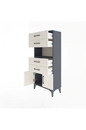 Arges Dolap Tek Raflı 4 Çekmeceli 2 Kapaklı 60x30x134 Antrasit-Aytaşı