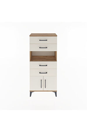 Arges Dolap Tek Raflı 4 Çekmeceli 2 Kapaklı 60x30x134 Çam-Aytaşı