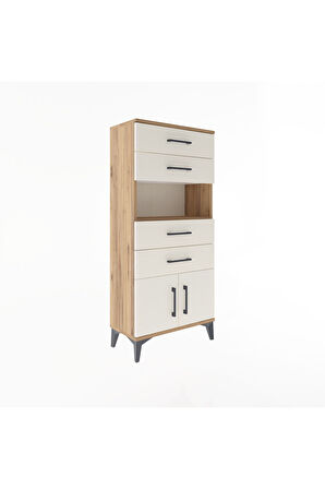 Arges Dolap Tek Raflı 4 Çekmeceli 2 Kapaklı 60x30x134 Çam-Aytaşı