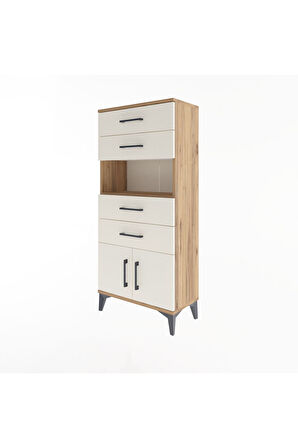 Arges Dolap Tek Raflı 4 Çekmeceli 2 Kapaklı 60x30x134 Çam-Aytaşı