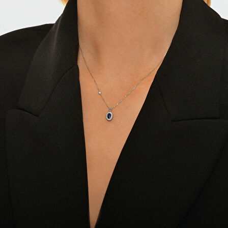 0.09 Karat Safir Taşlı Pırlanta Kolye