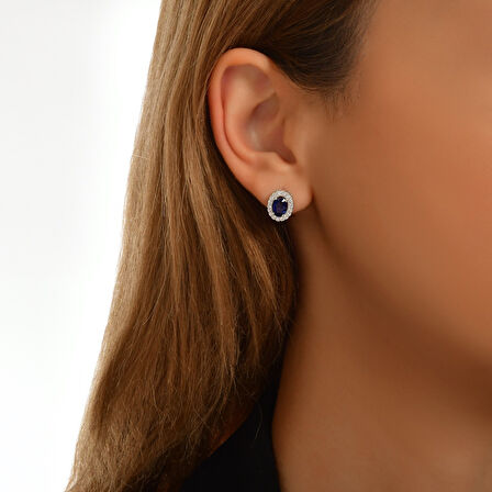 0.24 Karat Safir Taşlı Pırlanta Küpe