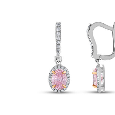 Pembe Topaz Taşlı Pırlanta Küpe