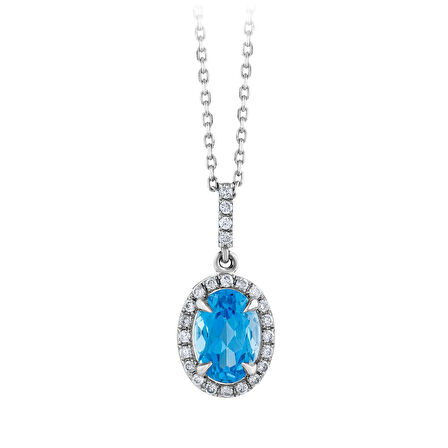 0.10 Karat Mavi Topaz Taşlı Pırlanta Kolye