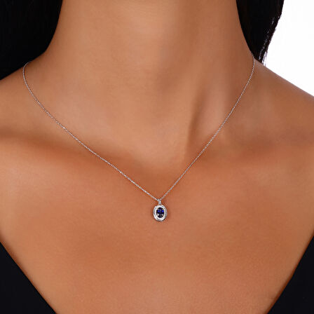 0.10 Karat Safir Taşlı Pırlanta Kolye