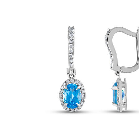 0.30 Karat Mavi Topaz Taşlı Pırlanta Küpe