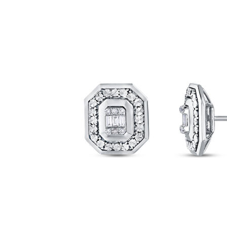 0.14 Karat Pırlanta Baget Küpe