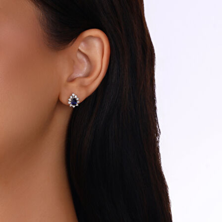 Safir Taşlı Pırlanta Küpe