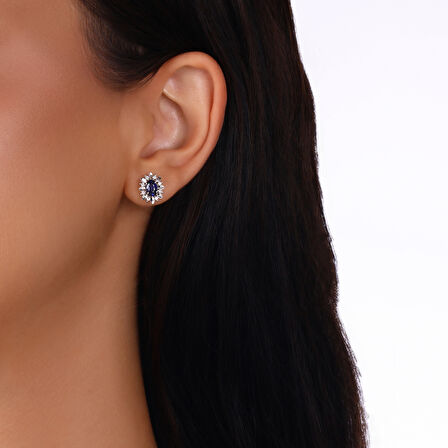 0.14 Karat Safir Taşlı Pırlanta Küpe