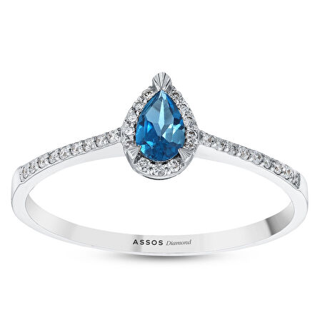 0.08 Karat London Blue Topaz Taşlı Pırlanta Yüzük
