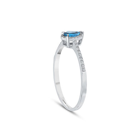0.08 Karat London Blue Topaz Taşlı Pırlanta Yüzük