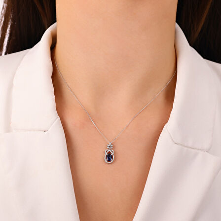 Safir Taşlı Pırlanta Kolye