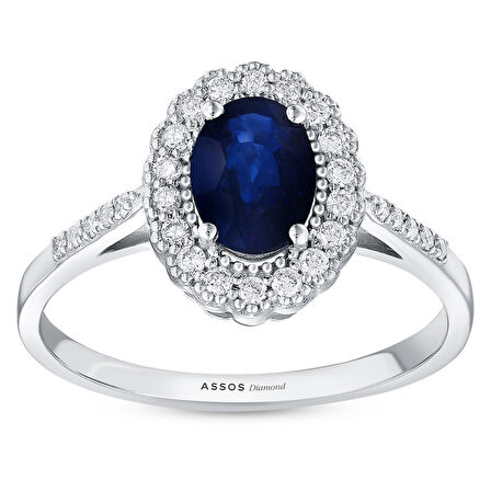 0.21 Karat Pırlanta Safir Taşlı Yüzük