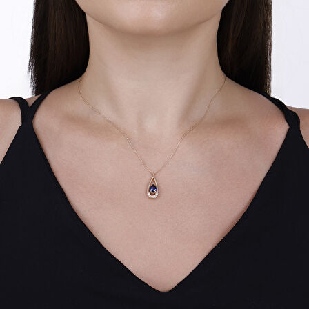 0.07 Karat Pırlanta Safir Taşlı Fantezi Kolye