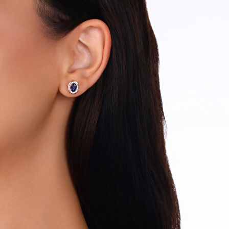 0.16 Karat Safir Taşlı Pırlanta Küpe