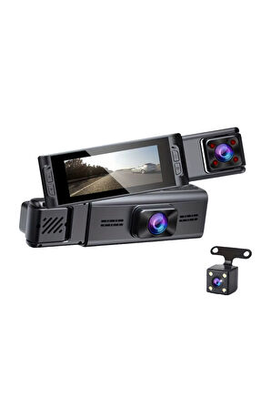 Wearfitpro S18 4K 1080P Monitörlü Ses Kayıtlı Gece Görüşlü 3 Kanal  Araç  İç Dış Kamera