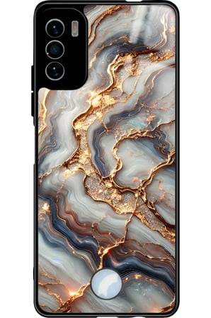 Reeder S19 Max Pro S Uyumlu Beyaz&Altın Mermer Tasarımlı Parlak Silikon Kılıf