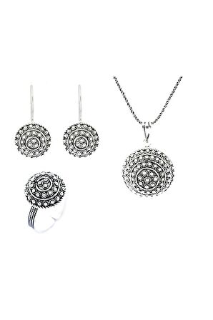 El Işi Yuvarlak Motifli Telkari Üçlü Set