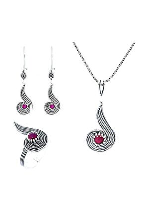 El Işi Yakut Taşlı Telkari Üçlü Set