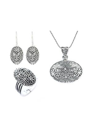 El Işi Oval Motifli Telkari Üçlü Set
